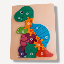 Puzzle "Petit Dino" en Bois Numéroté : Exploration des Chiffres - 10 Pièces