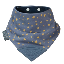 Bavoir-bandana avec embout de dentition / imprimé étoiles bleu grisé